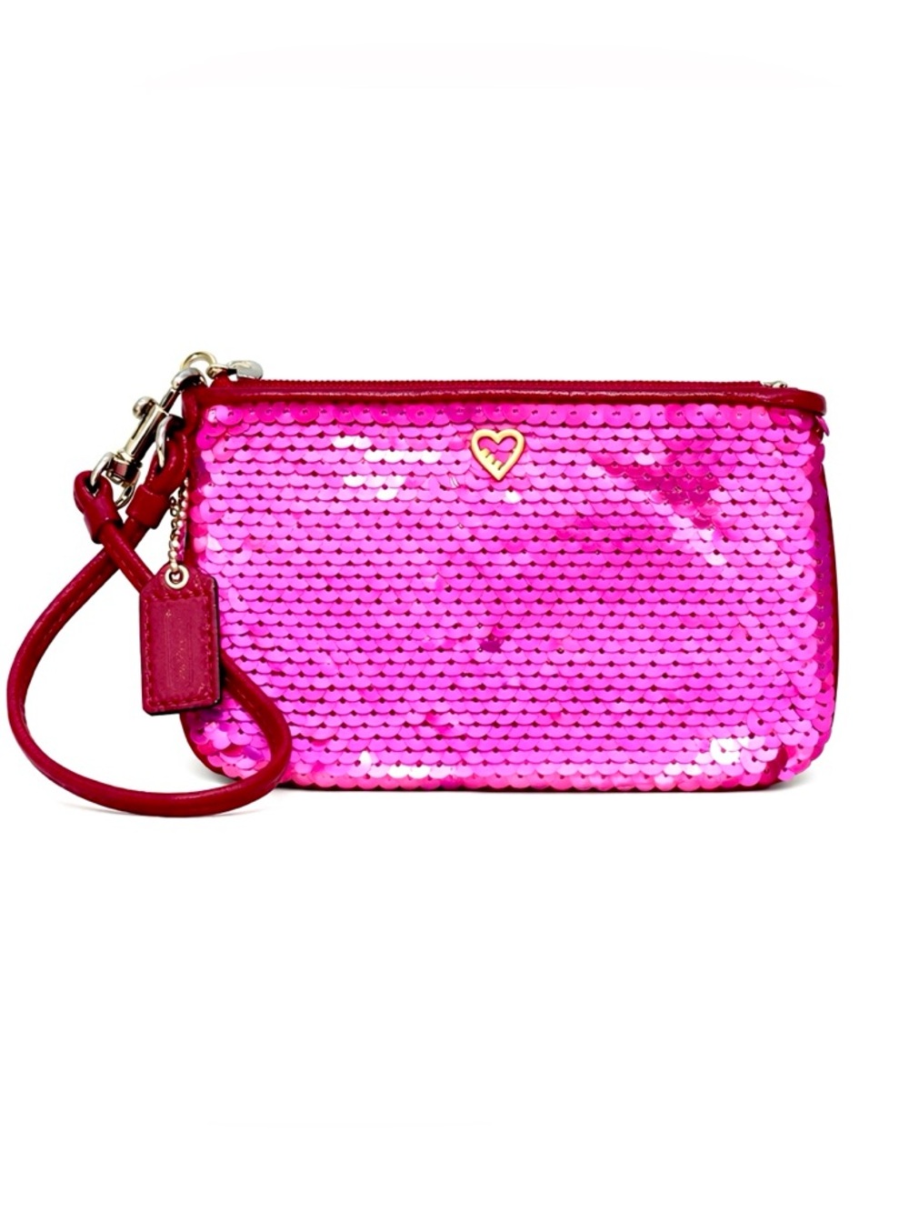 COACH Poppy Pink Sequin Sweetheart Wristlet LIKE NEW